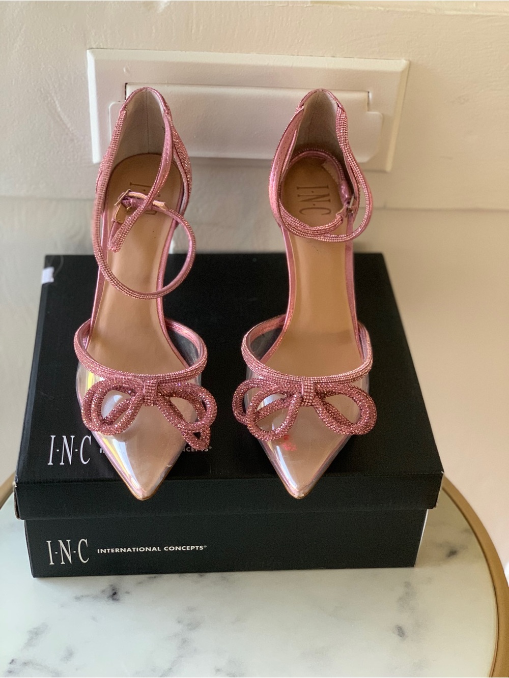 INC International Concepts Lidani Pointed-Toe Pink Bling Clear Vinyl Heels 9.5 - Picture 2 of 7
